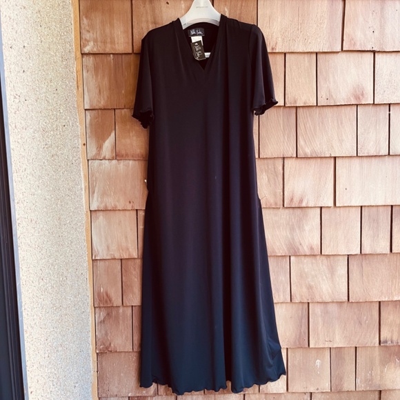 ๐จ๐ฆ Womens Jersey V-Neck Short Sleeve Black Maxi Length Dress - Picture 4 of 11